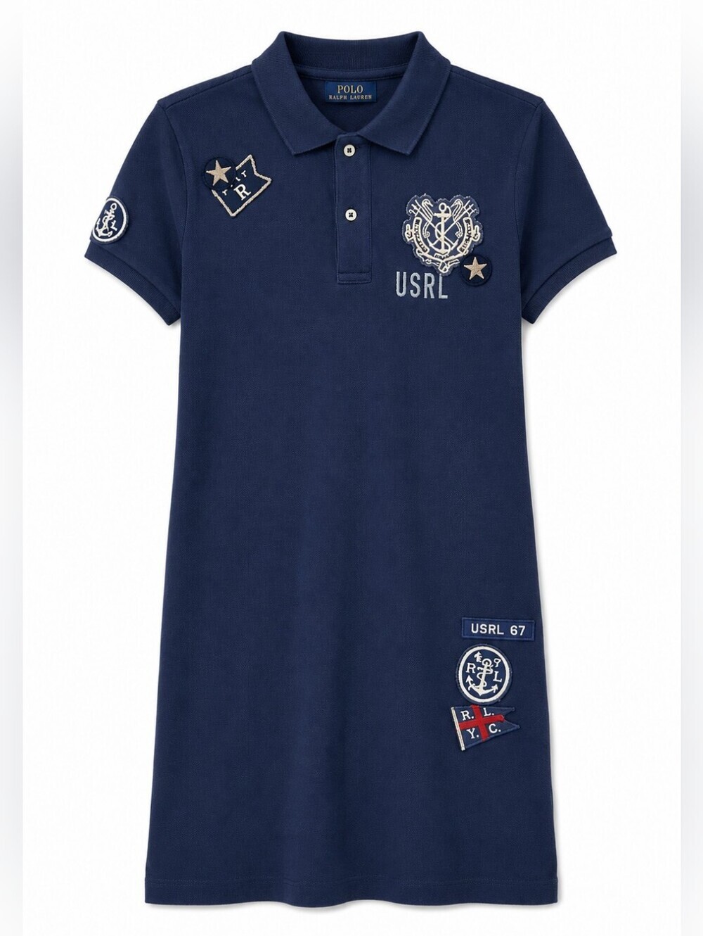 Polo Ralph Lauren Women's Navy Nautical USRL Yacht Club Patch Pique Polo Dress S